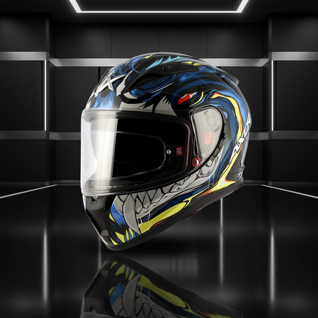 AXOR STREET OKAMI Glossy Black Blue Helmet