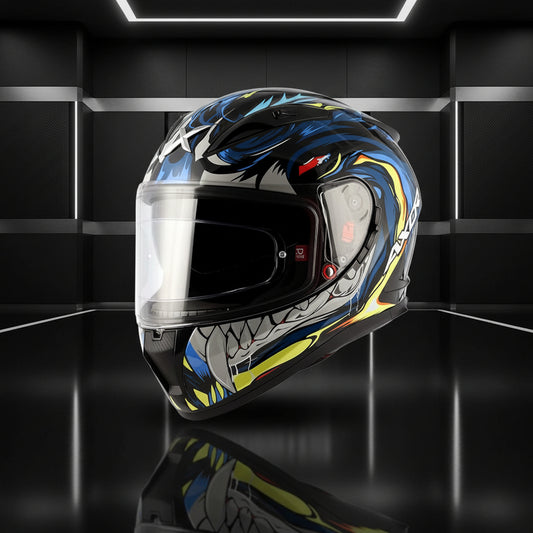 AXOR STREET OKAMI Glossy Black Blue Helmet