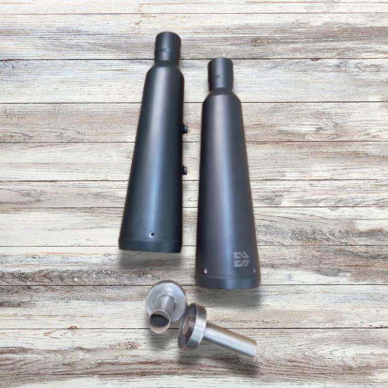 Adaptable Slip-On Silencer (Pair)- FAT CANS-BLACK FINISH For Royal Enfield Interceptor 650 / Continental GT 650 - SS Motocorp