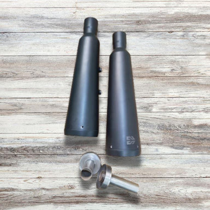 Adaptable Slip-On Silencer (Pair)- FAT CANS-BLACK FINISH For Royal Enfield Interceptor 650 / Continental GT 650 - SS Motocorp