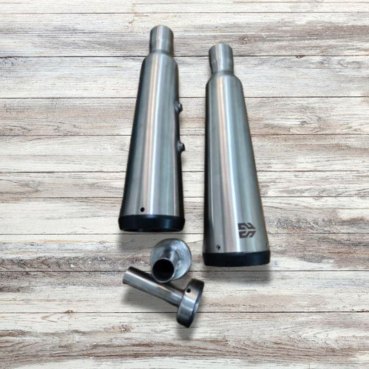 Adaptable Slip-On Silencer (Pair)- FAT CANS-STEEL FINISH For Royal Enfield Interceptor 650 / Continental GT 650 - SS Motocorp