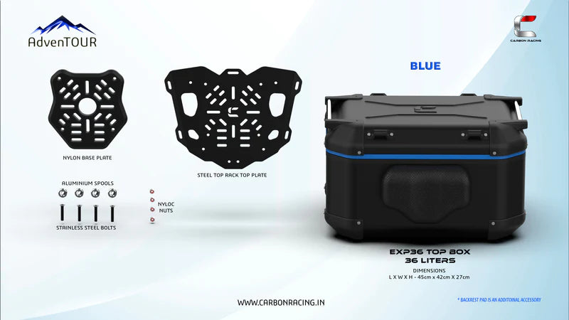 AdvenTOUR EXPLORER-Pro Top Box - 36 Liters (EXP36) + With Universal Mounting Kit (UTRK01) - Blue