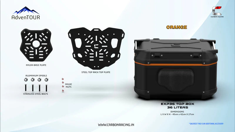 AdvenTOUR EXPLORER-Pro Top Box - 36 Liters (EXP36) + With Universal Mounting Kit (UTRK01) - Orange