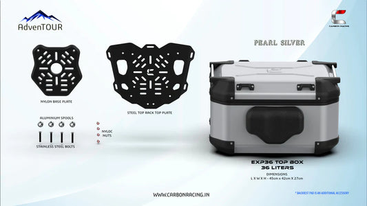 AdvenTOUR EXPLORER-Pro Top Box - 36 Liters (EXP36) + With Universal Mounting Kit (UTRK01) - Pearl Silver