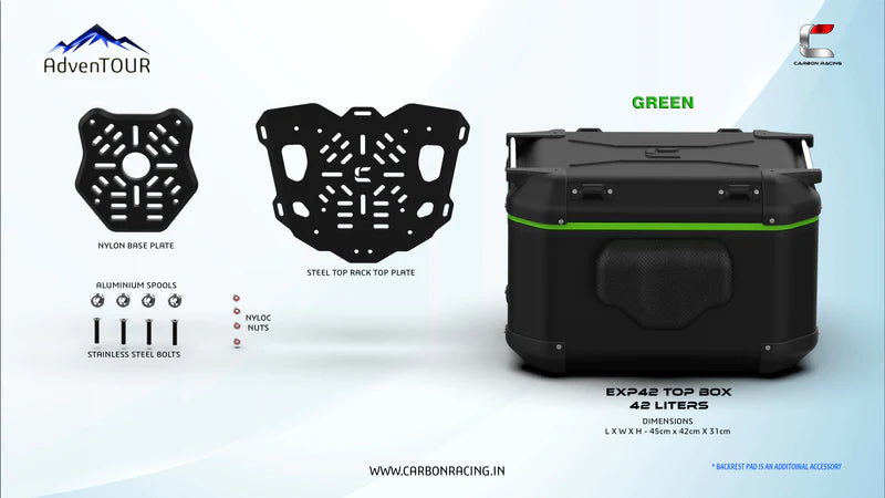 AdvenTOUR EXPLORER - Pro Top Box - 42 Liters with Universal Mounting Kit - Green