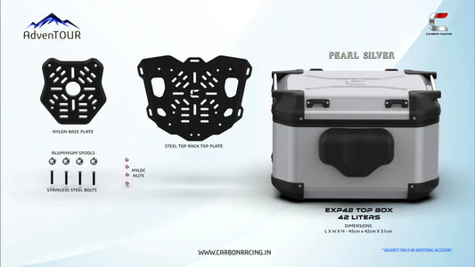 AdvenTOUR EXPLORER - Pro Top Box - 42 Liters with Universal Mounting Kit - Pearl Silver