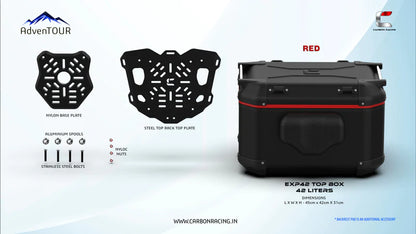 AdvenTOUR EXPLORER - Pro Top Box - 42 Liters with Universal Mounting Kit - Red