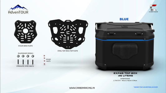 AdvenTOUR EXPLORER Top Box - 46 Liters (EXP46) + With Universal Mounting Kit (UTRK01) - Black Blue - Riders Junction