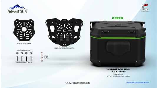 AdvenTOUR EXPLORER Top Box - 46 Liters (EXP46) + With Universal Mounting Kit (UTRK01) - Black Green - Riders Junction