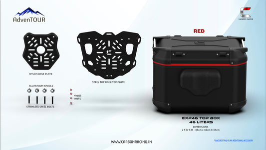 AdvenTOUR EXPLORER Top Box - 46 Liters (EXP46) + With Universal Mounting Kit (UTRK01) - Black Red - Riders Junction