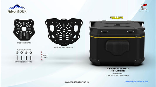 AdvenTOUR EXPLORER Top Box - 46 Liters (EXP46) + With Universal Mounting Kit (UTRK01) - Black Yellow - Riders Junction