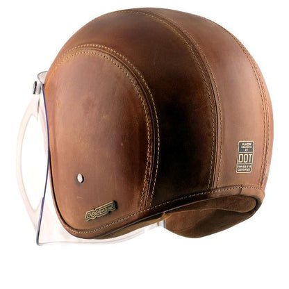 Axor Retro Jet Leather Helmet - Burnt-Camel Brown
