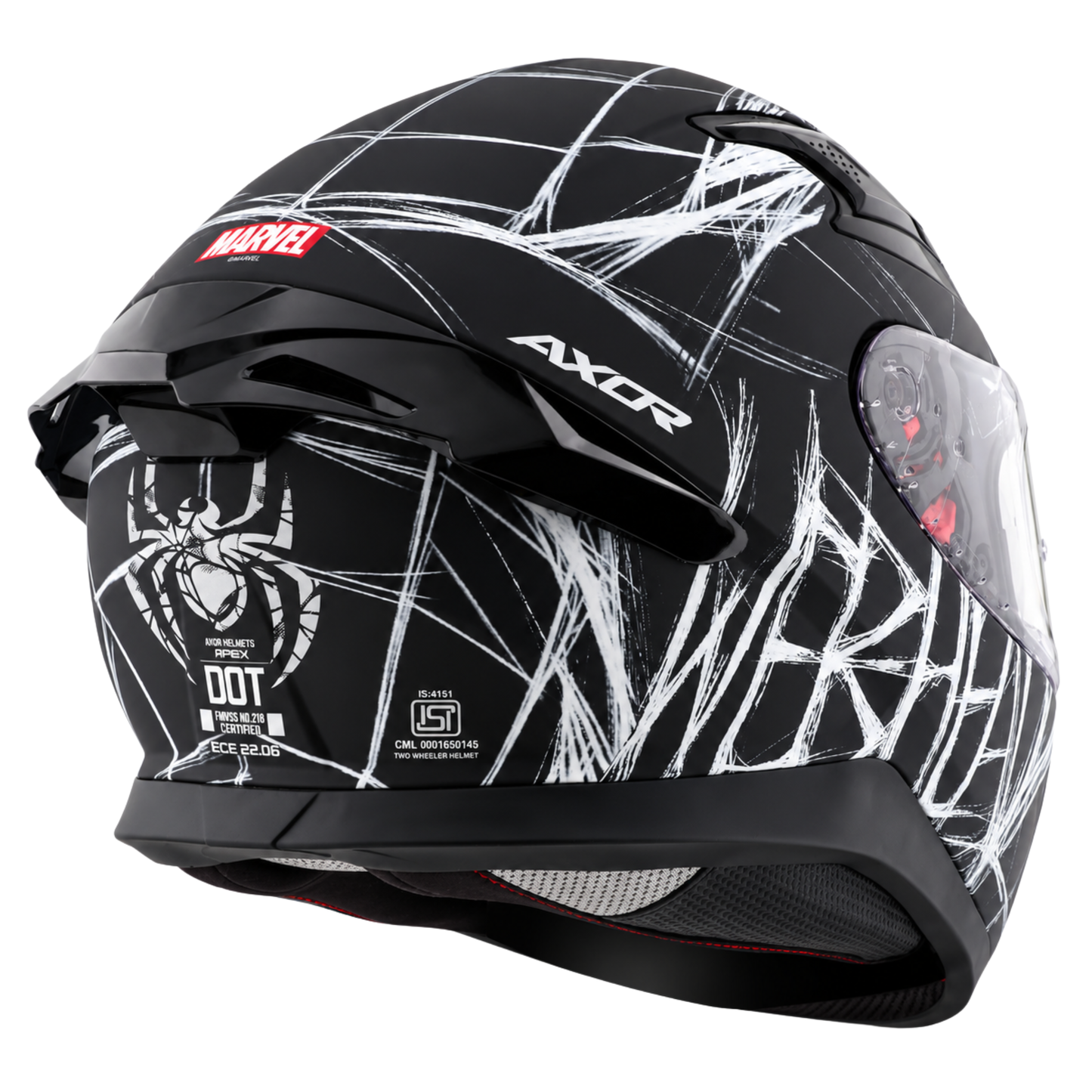 Axor Apex Marvel Spider Man Edition Full-Face Helmet With Spoiler (Dull Black/White)