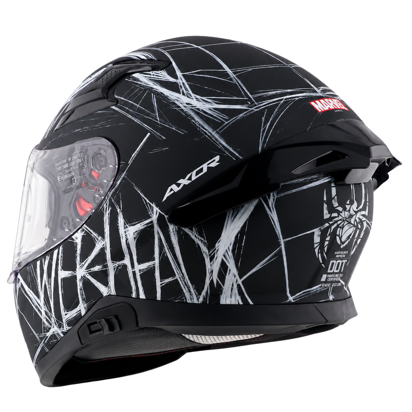 Axor Apex Marvel Spider Man Edition Full-Face Helmet With Spoiler (Dull Black/White)