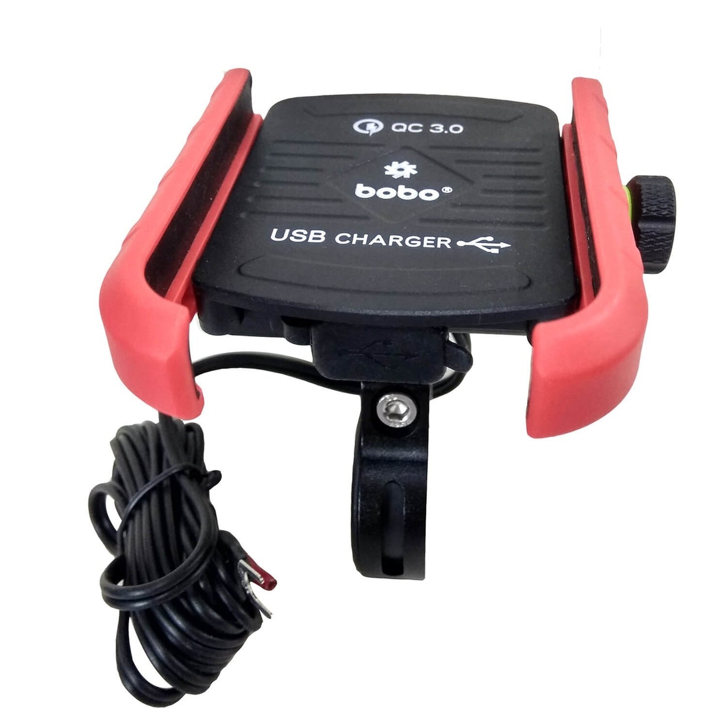 BOBO BM1 Jaw-Grip Bike Phone Holder (with fast USB 3.0 charger) Motorcycle Mobile Mount (Red)-BB-BM-001-001002