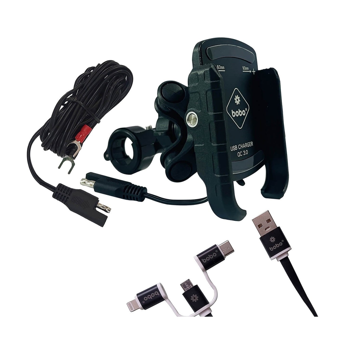 BOBO BM1 Pro Plus Jaw-Grip Bike Phone Holder (With Pro Plus Vibration Damper, Fast USB 3.0 Charger, SAE Connector & Fast USB Cable)-BB-BM-001-021001