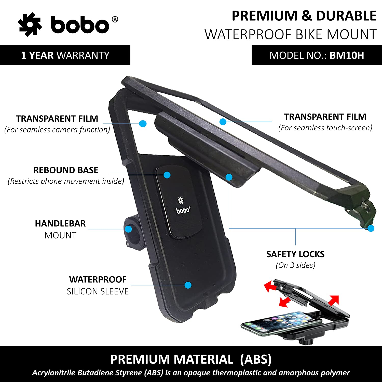 BOBO BM10H Fully Waterproof Phone Holder Motorcycle Mobile Mount - Riders Junction
