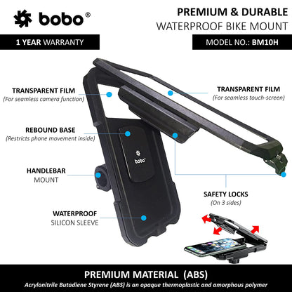 BOBO BM10H Fully Waterproof Phone Holder Motorcycle Mobile Mount - Riders Junction