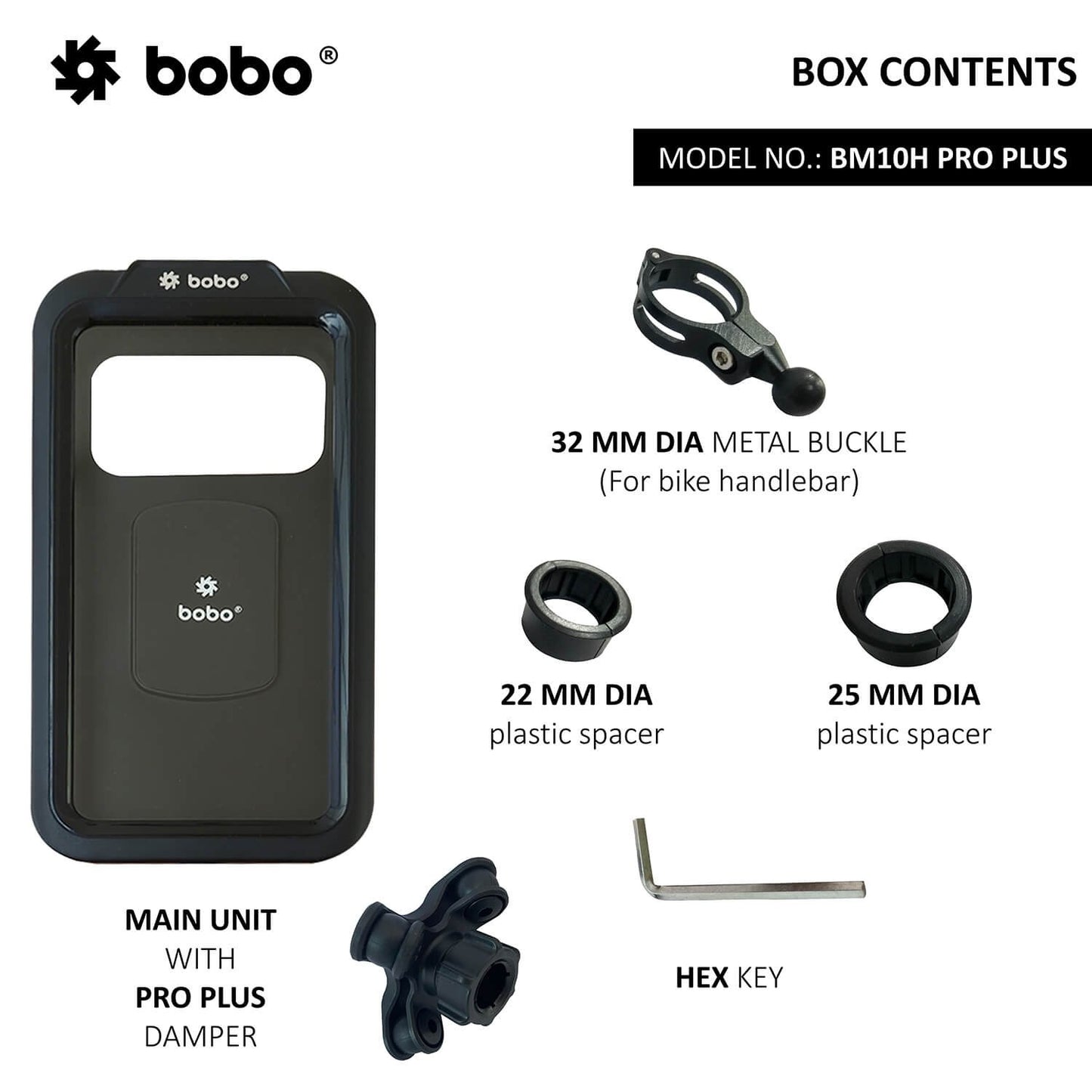 BOBO BM10M Pro Plus Fully Waterproof Bike Cycle Phone Holder With Pro Plus Vibration Damper Motorcycle Mobile Mount Long Rearview Mirror Attachment-BB-BM-010-122001