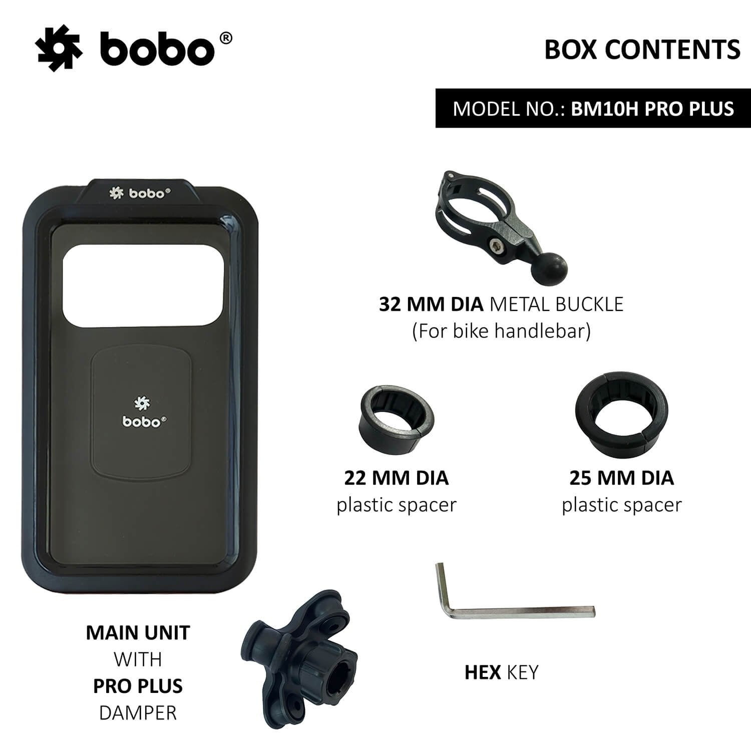 BOBO BM10M Pro Plus Fully Waterproof Bike Cycle Phone Holder With Pro Plus Vibration Damper Motorcycle Mobile Mount Long Rearview Mirror Attachment-BB-BM-010-122001