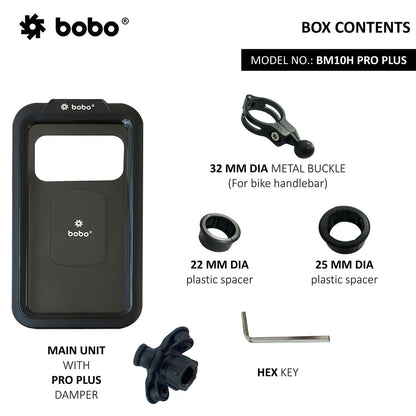 BOBO BM10M Pro Plus Fully Waterproof Bike Cycle Phone Holder With Pro Plus Vibration Damper Motorcycle Mobile Mount Long Rearview Mirror Attachment-BB-BM-010-122001
