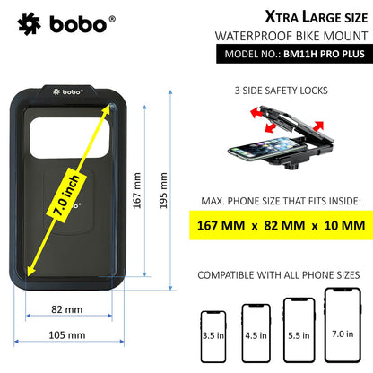 BOBO BM11H PRO PLUS Fully Waterproof Bike Phone Holder with PRO PLUS Vibration Damper (with Fast 15W Wireless Charger &amp; USB-C Input/Output Port) Motorcycle Mobile Mount-BB-BM-011-121001