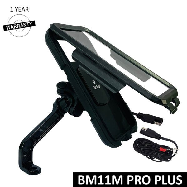 BOBO BM11M PRO PLUS Mirror Fully Waterproof Bike Phone Holder with PRO PLUS Vibration Damper (with Fast 15W Wireless Charger & USB-C InputOutput Port) Motorcycle Mobile Mount - BB-BM-011-122001