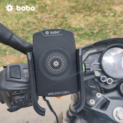 BOBO BM12 Bike Phone Holder (with Fast 15W Wireless Charger &amp; USB-C Input/Output Port) Motorcycle Mobile Mount-BB-BM-012-001001