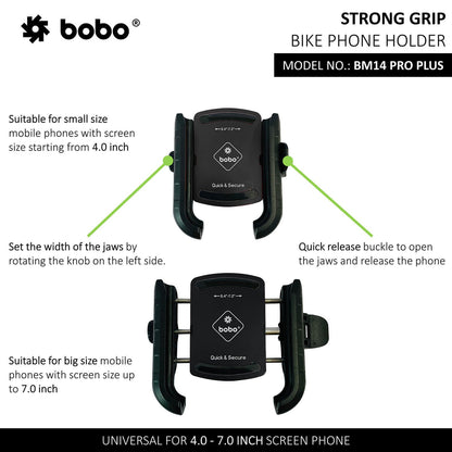 BOBO BM14 PRO PLUS Quick Release with PRO PLUS Vibration Damper Enhanced BM4 PRO PLUS Bike / Cycle Phone Holder Motorcycle Mobile Mount-BB-BM-014-021001