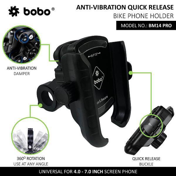 BOBO BM14 PRO X Quick Release Motorcycle Mobile Mount with Enhanced BM4 PRO Vibration Controller