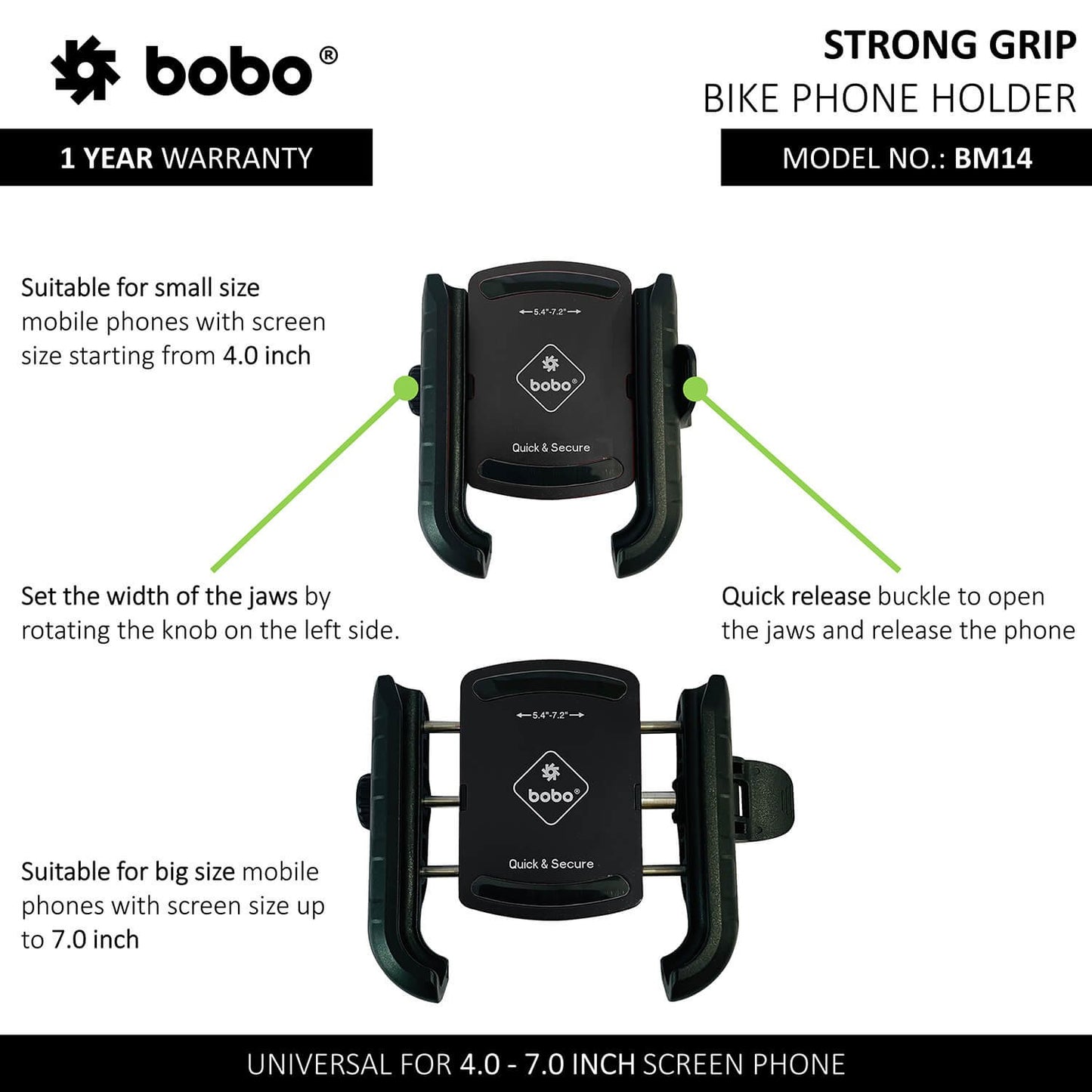 BOBO BM14 Quick Release Enhanced BM4 Bike / Cycle Phone Holder Motorcycle Mobile Mount-BB-BM-014-001001