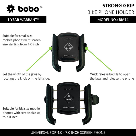 BOBO BM14 Quick Release Enhanced BM4 Bike / Cycle Phone Holder Motorcycle Mobile Mount-BB-BM-014-001001