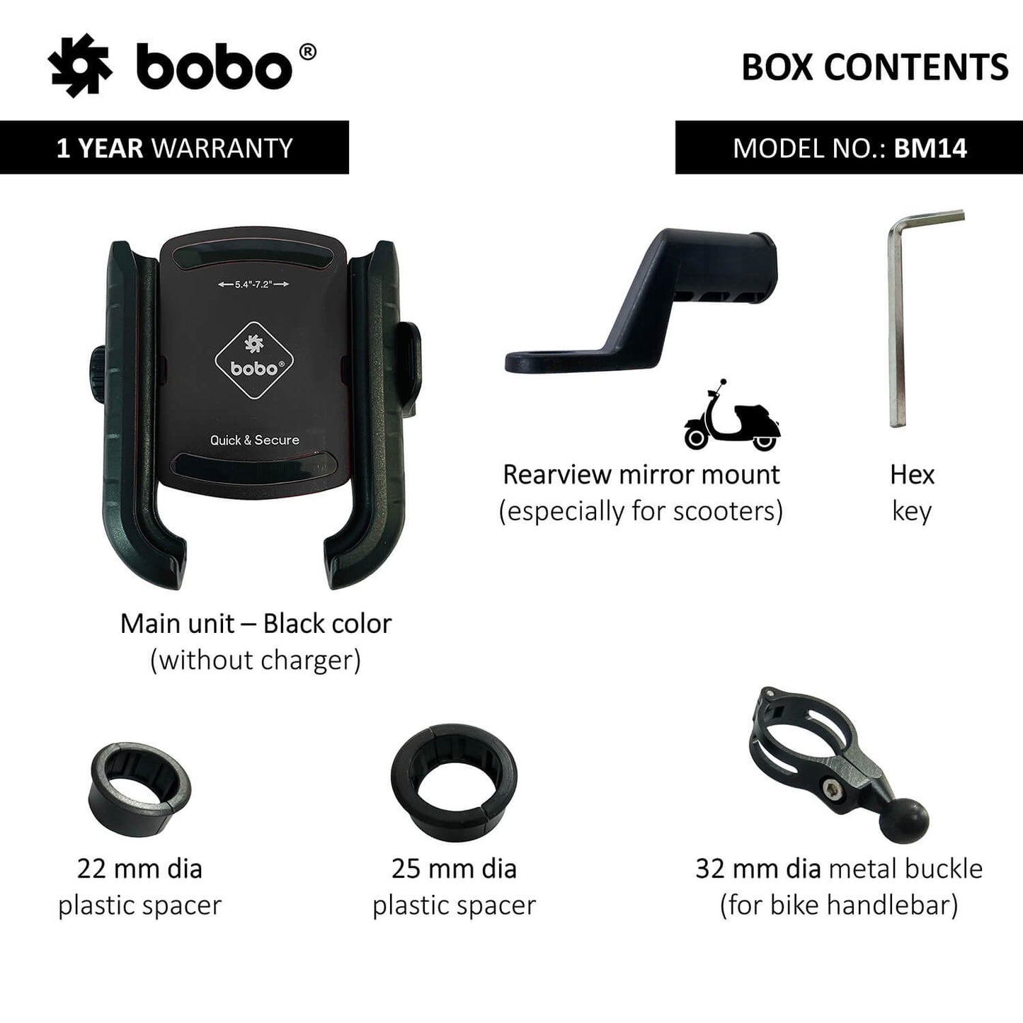 BOBO BM14 Quick Release Enhanced BM4 Bike / Cycle Phone Holder Motorcycle Mobile Mount-BB-BM-014-001001