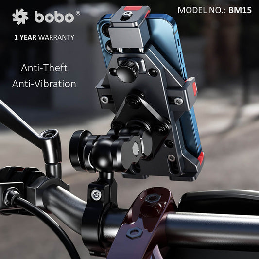 BOBO BM15 Anti-Vibration Metallic Heavy Duty Bike / Cycle Phone Holder Motorcycle Mobile Mount-BB-BM-015-001001