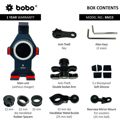 BOBO BM15 Anti-Vibration Metallic Heavy Duty Bike / Cycle Phone Holder Motorcycle Mobile Mount-BB-BM-015-001001