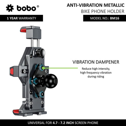 BOBO BM16 Anti-Vibration Metallic Bike Phone Holder (with Fast 15W Wireless Charger) Motorcycle Mobile Mount-BB-BM-016-001001