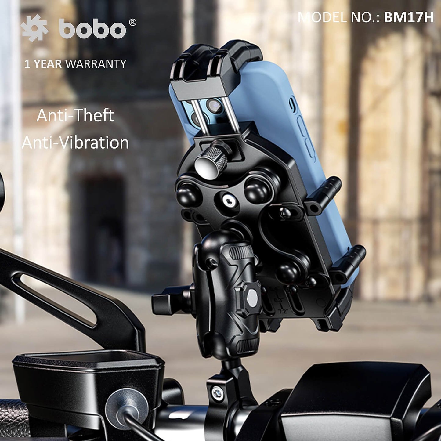 BOBO BM17M PRO Handlebar (or Mirror) Anti-Vibration Bike / Cycle Phone Holder Motorcycle Mobile Mount-BB-BM-017-102001