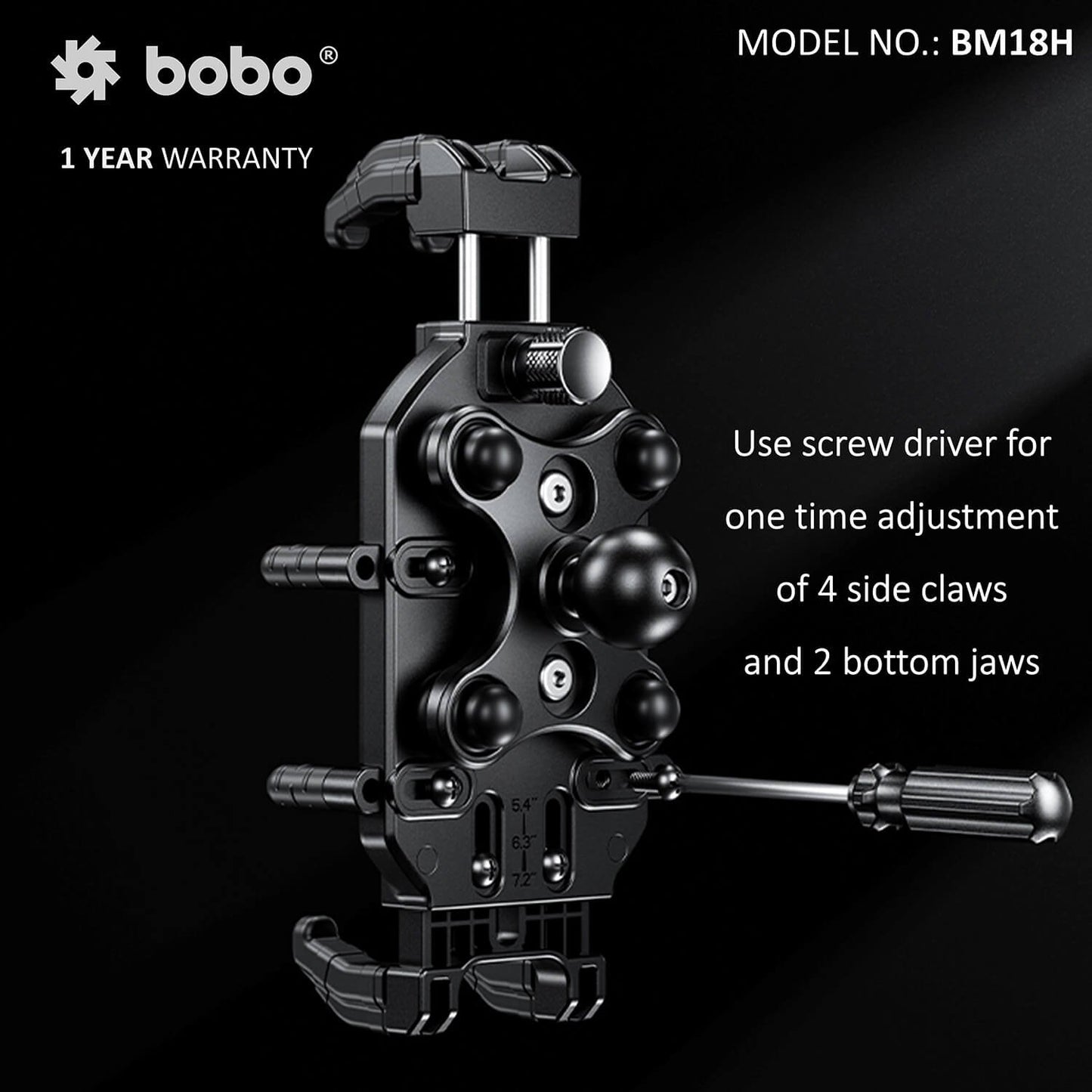 BOBO BM18M PRO Handlebar (or Mirror) Anti-Vibration Bike Phone Holder (with Fast 15W Wireless Charger USB-C Charging Module) Motorcycle Mobile Mount-BB-BM-018-102001