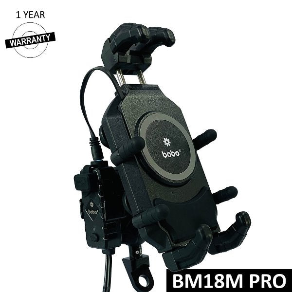 BOBO BM18H PRO Mirror Anti-Vibration Bike Phone Holder (with Fast 15W Wireless Charger & USB-C Charging Module) Motorcycle Mobile Mount - BB-BM-018-102001