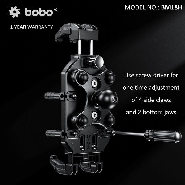 BOBO BM18H PRO Mirror Anti-Vibration Bike Phone Holder (with Fast 15W Wireless Charger & USB-C Charging Module) Motorcycle Mobile Mount - BB-BM-018-102001