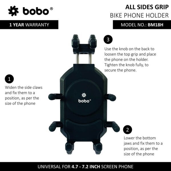 BOBO BM18H PRO Mirror Anti-Vibration Bike Phone Holder (with Fast 15W Wireless Charger & USB-C Charging Module) Motorcycle Mobile Mount - BB-BM-018-102001