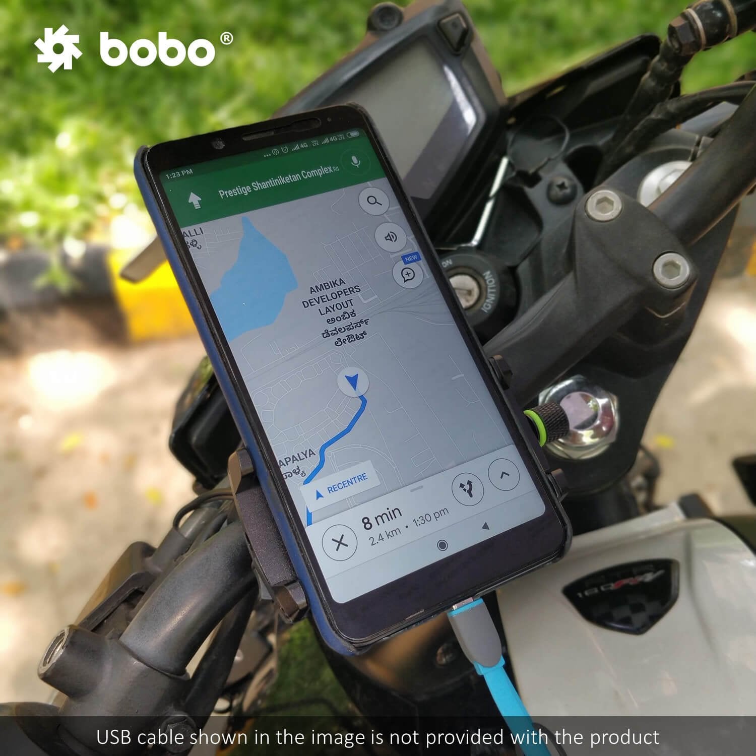 BOBO BM2 Claw-Grip Aluminium Bike Phone Holder (With 2.5A USB charger) Motorcycle Mobile Mount (Silver)-BB-BM-002-001004
