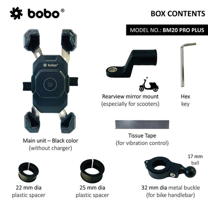 BOBO BM20 PRO PLUS Four Corners Secure Grip with PRO PLUS Vibration Damper Bike / Cycle Phone Holder Motorcycle Mobile Mount-BB-BM-020-021001