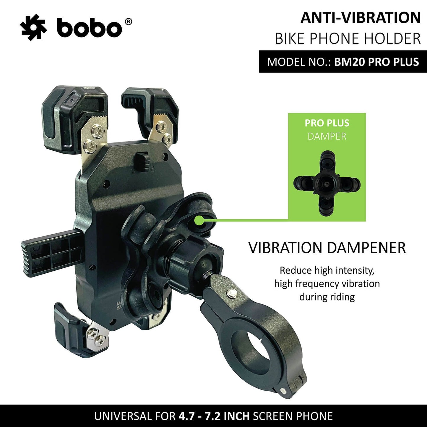 BOBO BM20 PRO PLUS Four Corners Secure Grip with PRO PLUS Vibration Damper Bike Cycle Phone Holder Motorcycle Mobile Mount-BB-BM-020-021001