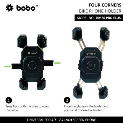 BOBO BM20 PRO PLUS Four Corners Secure Grip with PRO PLUS Vibration Damper Bike / Cycle Phone Holder Motorcycle Mobile Mount-BB-BM-020-021001