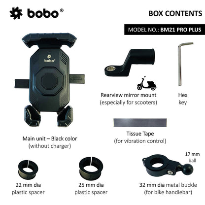 BOBO BM21 PRO PLUS Top &amp; Bottom Corners Secure Grip with PRO PLUS Vibration Damper Bike / Cycle Phone Holder Motorcycle Mobile Mount-BB-BM-021-021001
