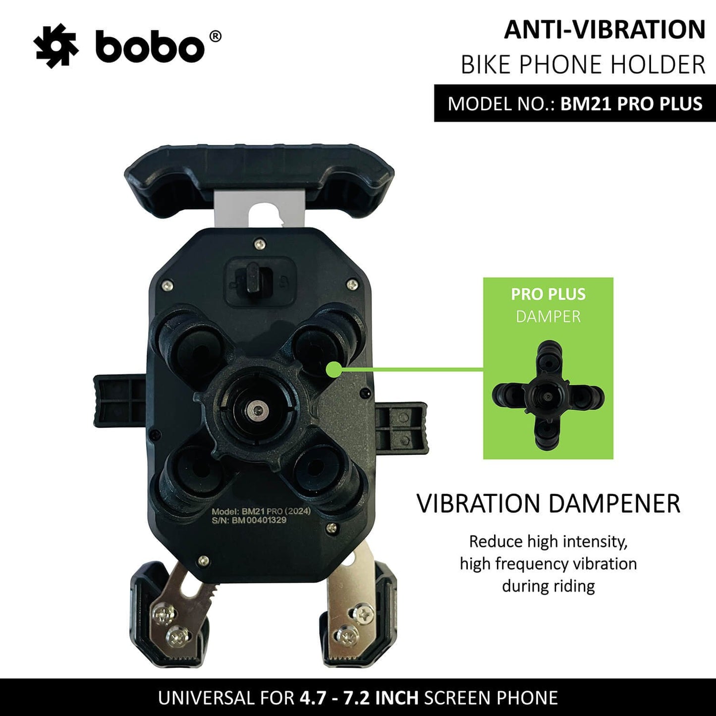 BOBO BM21 PRO PLUS Top & Bottom Corners Secure Grip with PRO PLUS Vibration Damper Bike Cycle Phone Holder Motorcycle Mobile Mount-BB-BM-021-021001