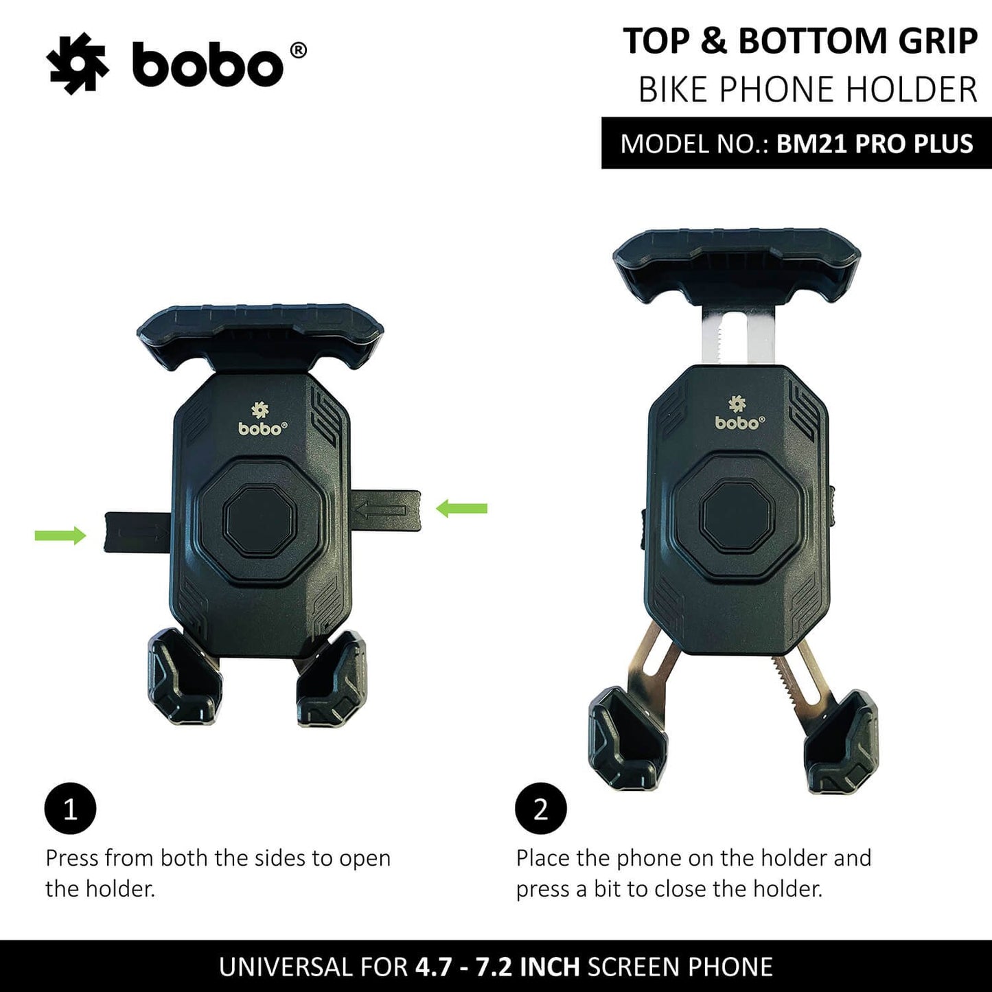 BOBO BM21 PRO PLUS Top &amp; Bottom Corners Secure Grip with PRO PLUS Vibration Damper Bike / Cycle Phone Holder Motorcycle Mobile Mount-BB-BM-021-021001