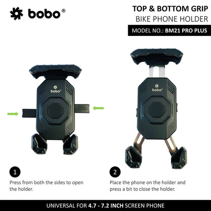 BOBO BM21 PRO PLUS Top &amp; Bottom Corners Secure Grip with PRO PLUS Vibration Damper Bike / Cycle Phone Holder Motorcycle Mobile Mount-BB-BM-021-021001