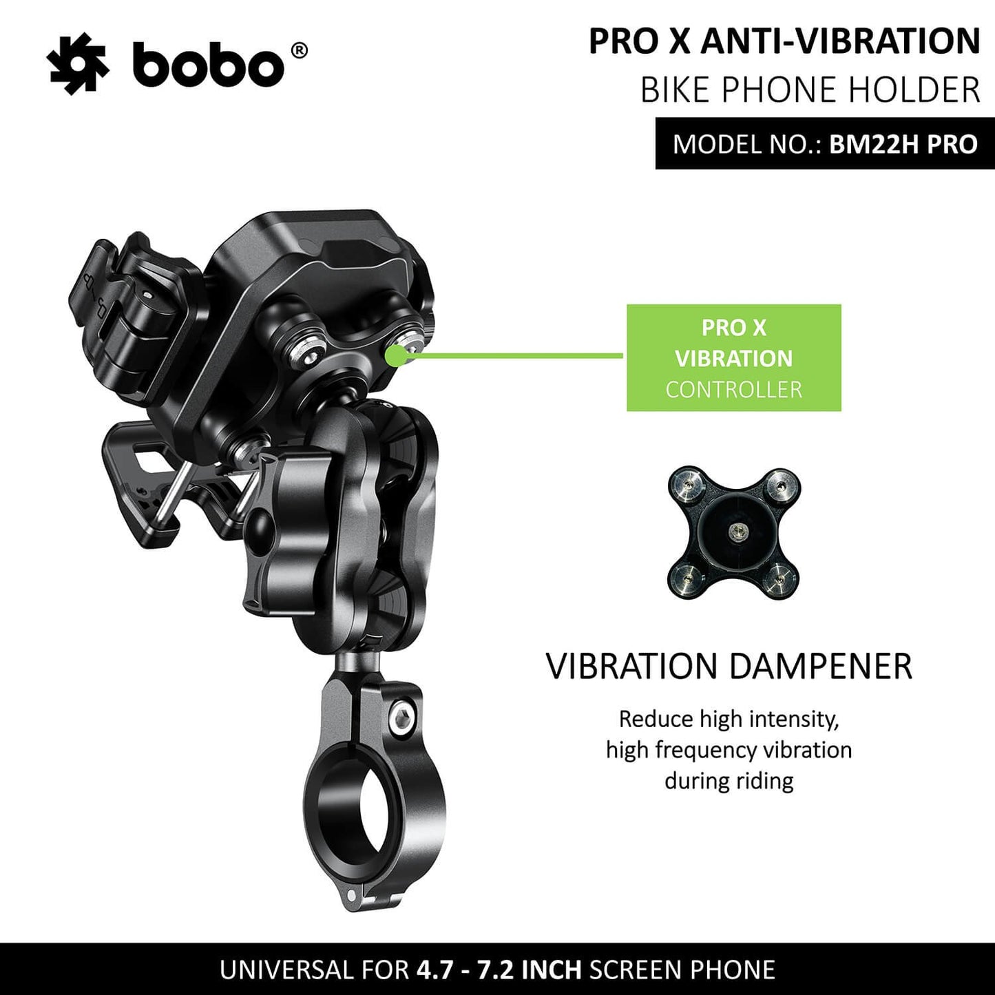 BOBO BM22M PRO Handlebar (or Mirror) Mount Anti-Vibration Anti-Theft Bike Cycle Phone Holder Motorcycle Mobile Mount-BB-BM-022-112001